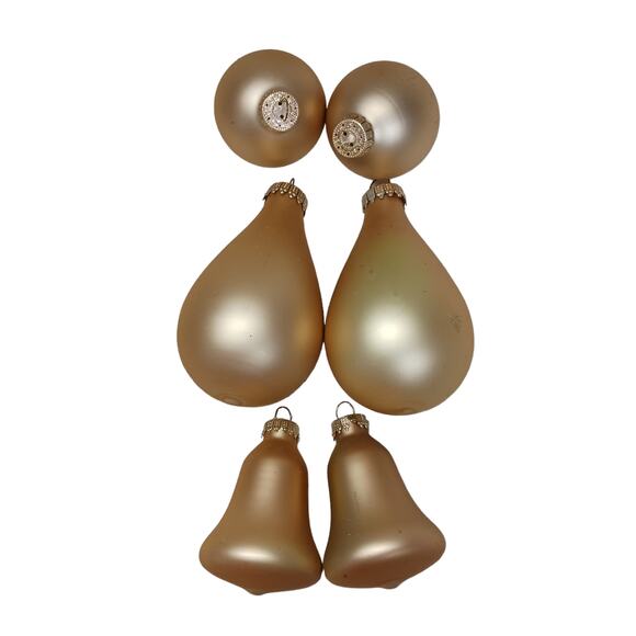 Vintage Gold Christmas Ornaments Set Bells Trees Pear Teardrop Glitter 8 Pc - Picture 5 of 15